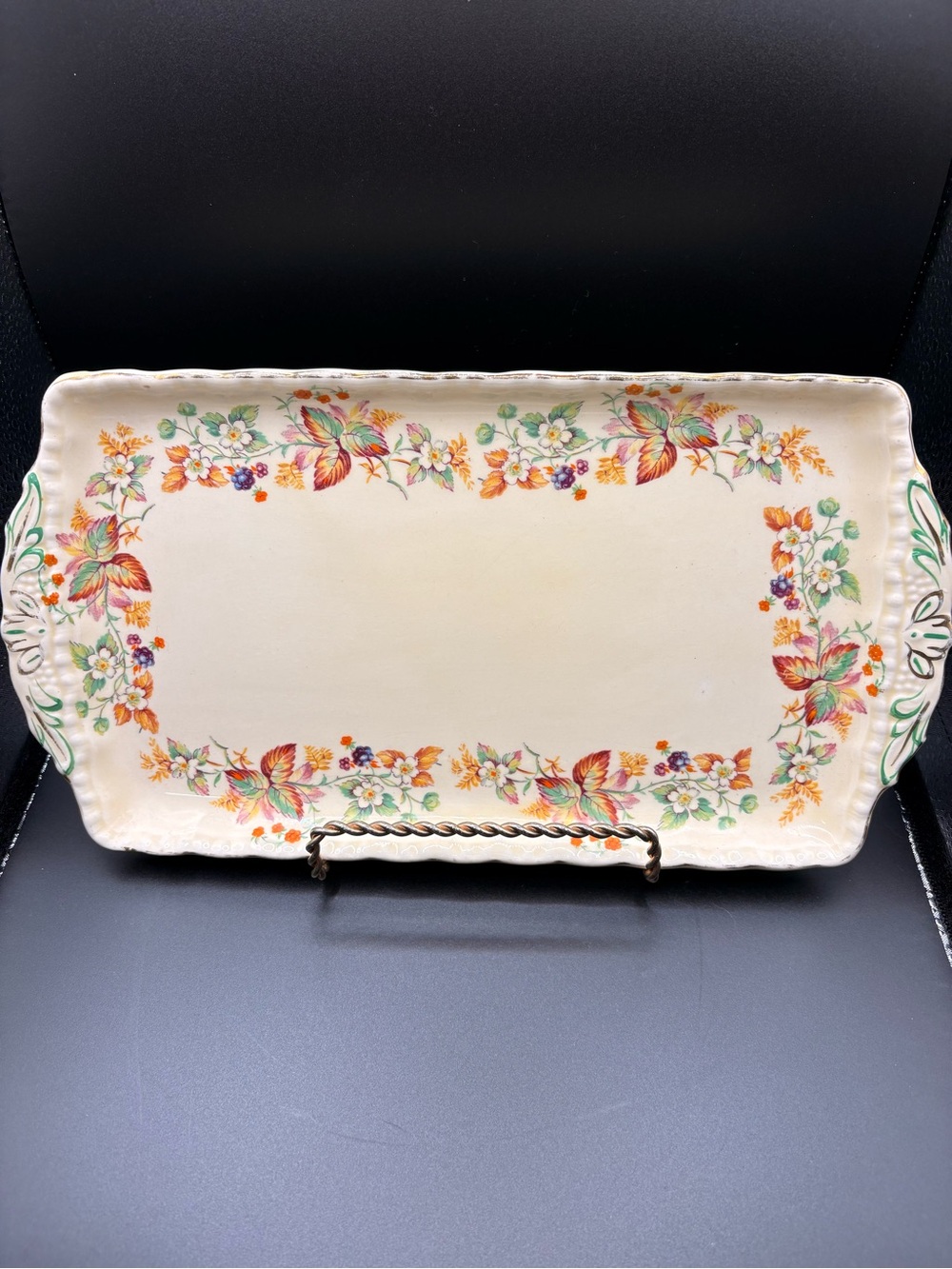 Grindley England Antique Tray Cream Flowers Rectangle Likenew Autumn Vibes